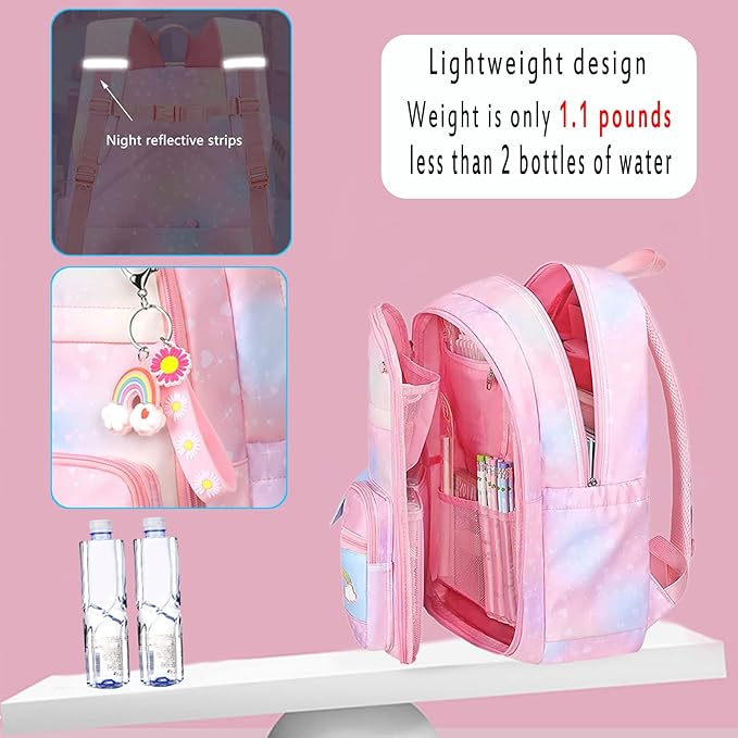 Kawaii Backpack, Pink Backpack for Girls, Kid Starry Rainbow Bookbag, Cute Backpack for Kids, Aesthetic Backpack, Pink by TinyTreasures Baby Boutique